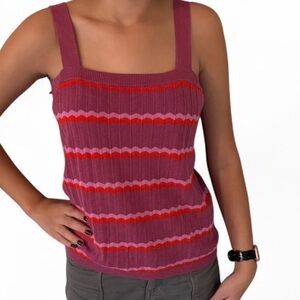 The Loft Outlet Small Ribbed Knit Tank Top Purple Pink Red Coral Striped Chevron